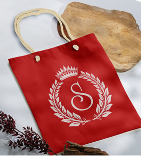 BK Gift Kişiye Özel Harfli Kırmızı Halat Saplı Kumaş Bez Çanta-7, Baskılı Omuz Çantası, Alışveriş Çantası