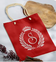BK Gift Kişiye Özel Harfli Kırmızı Halat Saplı Kumaş Bez Çanta-7, Baskılı Omuz Çantası, Alışveriş Çantası