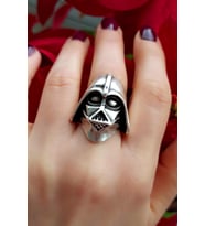 Antik Gümüş Kaplama Darth Vader Şekilli El Yapımı Ayarlanabilir Yüzük