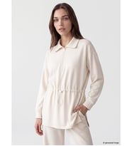 LCW Modest Bej Dik Yaka Oversize Kadın Sweatshirt Tunik