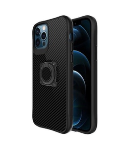 Coverzone Y�z�k Tutuculu Standl? Black K?l?f iPhone 12 Pro Max ?le Uyumlu K?l?f Standl? ve Y�z�k Tutuculu Karbon Fiber G�r�n�ml� Black iPhone 12 Pro Max K?l?f (Siyah)