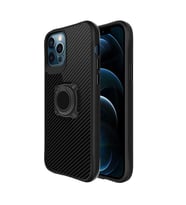 Coverzone Y�z�k Tutuculu Standl? Black K?l?f iPhone 12 Pro Max ?le Uyumlu K?l?f Standl? ve Y�z�k Tutuculu Karbon Fiber G�r�n�ml� Black iPhone 12 Pro Max K?l?f (Siyah)