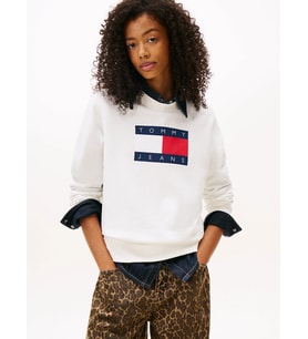 Tommy Hilfiger TJW Normal Kesim TJ Bayraklı Bisiklet Yaka Kadın Beyaz Sweatshirt DW0DW22564YBL