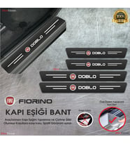 Fiat Doblo  Logolu Karbon Kapı Eşiği Koruyucu Suni Deri 4'lü Set