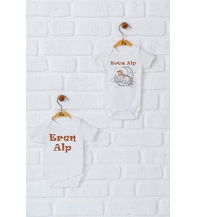 Pia Baby Premium %100 Pamuk İsme Özel Organik Baskılı İkili Set Çıtçıtlı Bebek Body Zıbın Modelleri 5051-17 (Ekru)