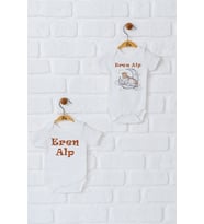 Pia Baby Premium %100 Pamuk İsme Özel Organik Baskılı İkili Set Çıtçıtlı Bebek Body Zıbın Modelleri 5051-17 (Ekru)