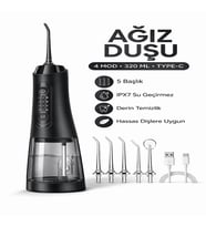 Şarjlı Ağız Duşu 320 ML Su Hazneli 4 Modlu IPX7 Su Geçirmez Taşınabilir Oral Irrigator 5 Başlıklı Type-C