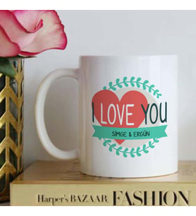 Kişiye Özel I Love You Tasarımlı Kupa Bardak (Beyaz)