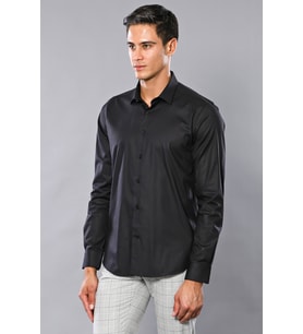 Düz Slim Fit Siyah Erkek Gömlek - Wessi
