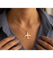Kişiye Özel Uçak Figürlü Kolye 925K Gümüş (Gold)