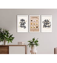 BK Home Coffee Tasarımlı Dekoratif 3’lü Ahşap Beyaz Çerçeveli Tablo-5