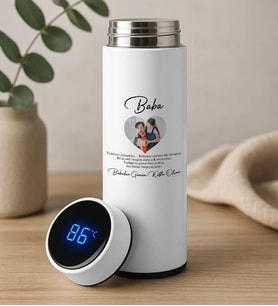 BK Gift Fotoğraflı Baba Tasarımlı Filtreli Dijital Göstergeli Beyaz Çelik Termos-7, Babaya Hediye, Babalar Günü Hediyesi