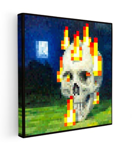 Kanvas Tablo Skull On Fire Piksel Minecraft Tablosu Ev Ofis Salon Duvar Dekoru