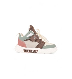 Unisex Çocuk Spor Ayakkabı Ortopedik Bağcıklı Cırtlı Desenli Kaymaz Taban Yürüyüş Sneaker 537 (Bej - Kahverengi)