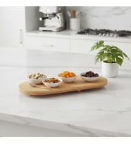 Ayaklı Bambu Sunum Tabakları, Ayaklı Bambu Sunumluk, Kek, Börek, Çörek ve Çikolata Sunum Tepsisi Yuvarlak Kenarlı Oval Sunumluk (32xm*12cm*1,5cm)
