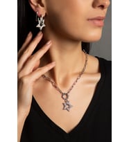 Elika Silver Kadın Renkli Yıldız Model Kolye Küpe Set