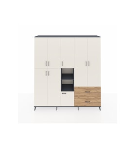 Hyperion Dolap 12 Raflı 2 Çekmeceli Tek Askılı 220x44x243 Antrasit-Aytaşı/Çam