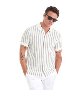 Beyaz Regular Fit Çizgili Polo Yaka Pamuklu Tişört