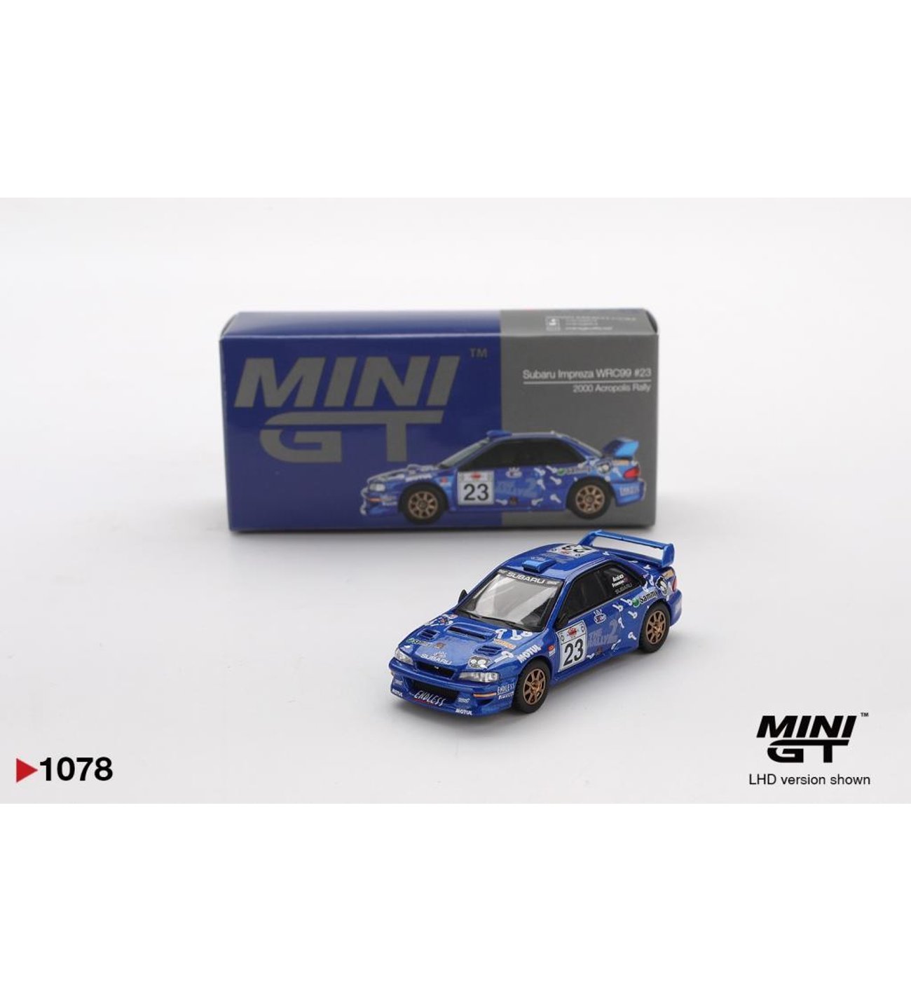 Mini GT 1078 Subaru Impreza WRC99 #23 2000 Acropolis Rally 1/64