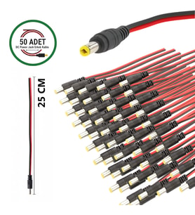 50 Adet DC Power Jack Kablosu 25 CM Düz Erkek Çoklu Set Kamera Modem LED Adaptör Güç Bağlantı Kablosu