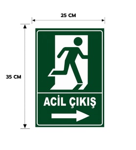 Sağ Yöne Acil Çıkış Levhası, 25x35, 20x30 (A4), 30x42 (A3) Cm Boyut Seçenekleriyle Dekota Kişiselleştiirlebilir Levha + Yapışkan Bant
