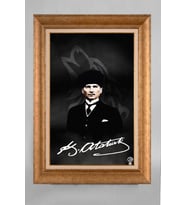 Altın Varaklı Paspartulu Çerçeveli Atatürk Tablo nt954