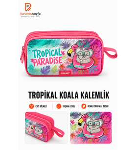 Tropikal Desenli Çift Bölmeli Kalem Çantası, Şık ve Kullanışlı Tasarım
