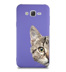 Samsung Galaxy J7 Core Uyumlu Lansman Kılıf Catface Tasarımlı İçi Kadife Kapak-Mor (Şeffaf)
