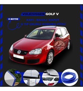 Volksvogen Golf 5 Oto Araç Kapı Koruma Fitili 5metre Parlak Mavi Renk