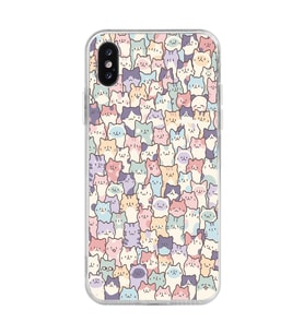 Iphone X / Xs Uyumlu Sevimli Kediler Desenli Şeffaf Telefon Kılıfı