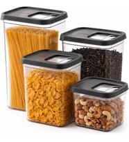 Kayar Kapaklı Saklama Kabı Seti, 7 Litre, 4 Farklı Boyut, Kapağı Kaydır Kolayca Dök Kullan, Plastik Mutfak Düzenleyici Organizer, Sürgülü Kolay Kullanım (0,8/1,6/2,4/3 L)