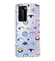 PrintiFy Huawei P40 Pro ile Uyumlu 1mm Slim Fit Nazar Boncuğu 2 Baskılı Şeffaf  Kılıf