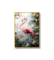 Dikey Çerçeveli Cam Flamingo Pembe Modern Ev Dekoru Duvar Sanatı Ev Ofis Tablosu (Altın)
