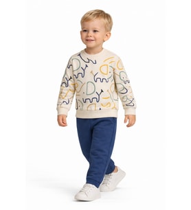 Erkek Çocuk Önü Baskılı Sweatshirt Ve Eşofman Alt Takım BGL-ST05254 (İndigo)