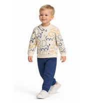 Erkek Çocuk Önü Baskılı Sweatshirt Ve Eşofman Alt Takım BGL-ST05254 (İndigo)
