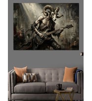 Gitar Çalan İskelet Rock Müzisyen Dekoratif Kanvas - Mdf Ahşap Tablo