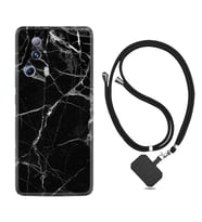 Xiaomi Mi 13 Lite Kılıf Resimli Boyun Askılı İpli Desenli Silikon Fragile Black Mermer 1378