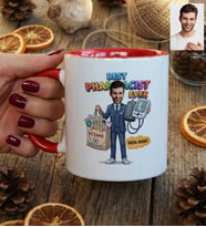 Kişiye Özel Karikatürlü Erkek Eczacı Kupa Bardak Tıp Bayramı Hediyesi