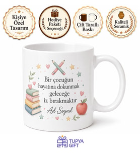 Sınıf Öğretmeni İçin Özel Tasarım Seramik Baskılı Kupa Bardak Okul Hediyesi