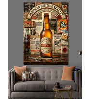 American Heritage Bira Reklam Tabelası Dekoratif Kanvas - Mdf Ahşap Tablo