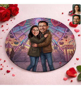 BK Gift Kişiye Özel Sevgili Karikatürlü Yuvarlak Puzzle 20x20cm -12, Sevgililer Günü Hediyesi, Sevgiliye Hediye