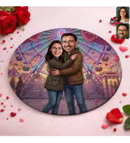 BK Gift Kişiye Özel Sevgili Karikatürlü Yuvarlak Puzzle 20x20cm -12, Sevgililer Günü Hediyesi, Sevgiliye Hediye