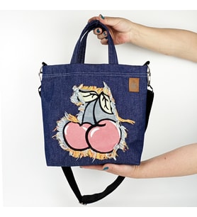 Woodycord El Yapımı Kot Kiraz Tote Çanta