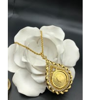 22 ayar altın kaplama kadın gold zirkon taşlı halat zincirli yarımlı kolye modeli