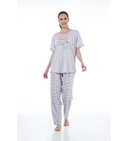 Estiva 22151 Kadın Kuğulu Viskon Kısa Kollu Büyük Beden Pijama Takımı