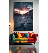 BETONDA ÇİCEK PEMBE ÇİÇEK Ev Duvar Salon Güzellik Salonu Ofis Dükkan Dekarasyon Kanvas Tablo (Çok Renkli)