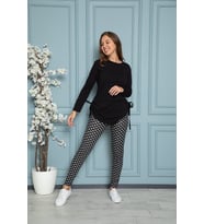 MyBen Kadın Siyah Renkli Yandan Bağlamalı Büzgülü Tunik Ve Taytlı Pijama Takımı 28372büz