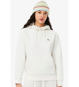 Lacoste Relaxed Fit Hoodie Cotton Sweatshirt Kadın Kapüşonlu Sweatshirt Beyaz