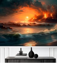 Dekoros Gün Batımı ve Deniz Manzara 3D Poster Duvar Kağıdı, Tek Parça, Silinebilir, Yırtılmaya Dayanıklı