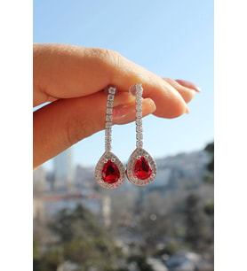 Kırmızı Damla Taşlı Küpe - Diamond Model